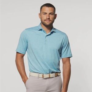 johnnie-O Newton Striped Jersey Performance Polo Baja Blue Orange Mens L Golf